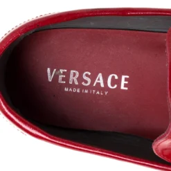 Versace Red Leather And Suede Medusa Detail Slip On Loafers Size 45 For Men -Versace Official Website luxury men versace used shoes p352325 003