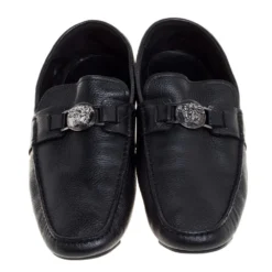 Versace Black Leather Medusa Loafers Size 44 For Men -Versace Official Website luxury men versace used shoes p352351 003