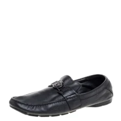 Versace Black Leather Medusa Loafers Size 44 For Men