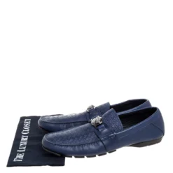 Versace Blue Logo Embossed Leather Medusa Loafers Size 45 For Men -Versace Official Website luxury men versace used shoes p352354 008