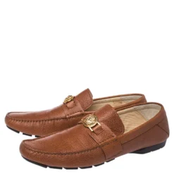 Versace Brown Leather Medusa Detail Slip On Loafers Size 46 For Men -Versace Official Website luxury men versace used shoes p352420 008