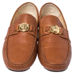 Versace Brown Leather Medusa Detail Slip On Loafers Size 46 For Men -Versace Official Website luxury men versace used shoes p352420 009