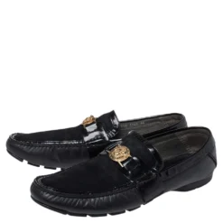 Versace Black Leather And Suede Medusa Loafers Size 44 For Men -Versace Official Website luxury men versace used shoes p352467 001