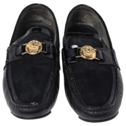 Versace Black Leather And Suede Medusa Loafers Size 44 For Men -Versace Official Website luxury men versace used shoes p352467 002
