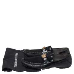 Versace Black Leather And Suede Medusa Loafers Size 44 For Men -Versace Official Website luxury men versace used shoes p352467 009
