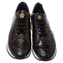 Versace Multicolor Leopard Printed Coated Canvas And Leather Medusa Trainer Sneakers Size 42 For Men -Versace Official Website luxury men versace used shoes p355441 005