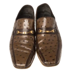 Versace Brown Ostrich Medusa Chain Detail Loafers Size 44 For Men -Versace Official Website luxury men versace used shoes p364599 004