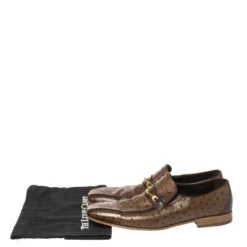 Versace Brown Ostrich Medusa Chain Detail Loafers Size 44 For Men -Versace Official Website luxury men versace used shoes p364599 009