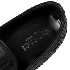 Versace Black Leather Smoking Slippers Size 42 For Men -Versace Official Website luxury men versace used shoes p367100 005