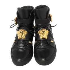Versace Black Leather Medusa High-Top Sneakers Size 45.5 For Men 10 Versace Black Leather Medusa High-Top Sneakers Size 45.5 For Men -Versace Official Website luxury men versace used shoes p367549 004