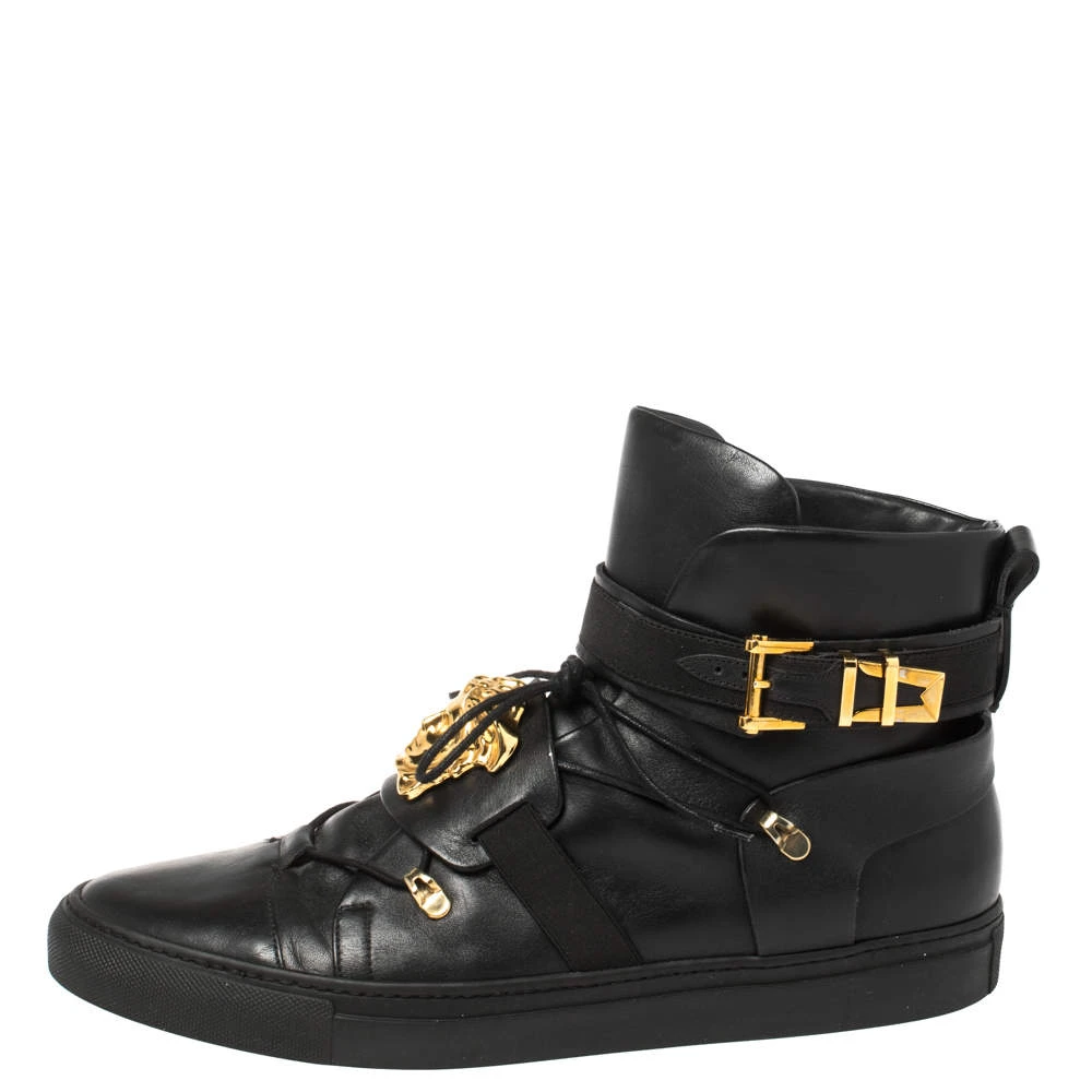 Versace Black Leather Medusa High-Top Sneakers Size 45.5 For Men 2 Versace Black Leather Medusa High-Top Sneakers Size 45.5 For Men - Image 2
