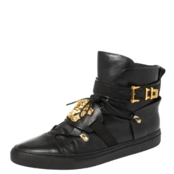 Versace Black Leather Medusa High-Top Sneakers Size 45.5 For Men