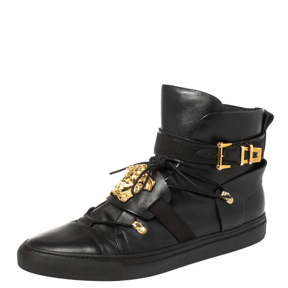 Versace Black Leather Medusa High-Top Sneakers Size 45.5 For Men 1 Versace Black Leather Medusa High-Top Sneakers Size 45.5 For Men