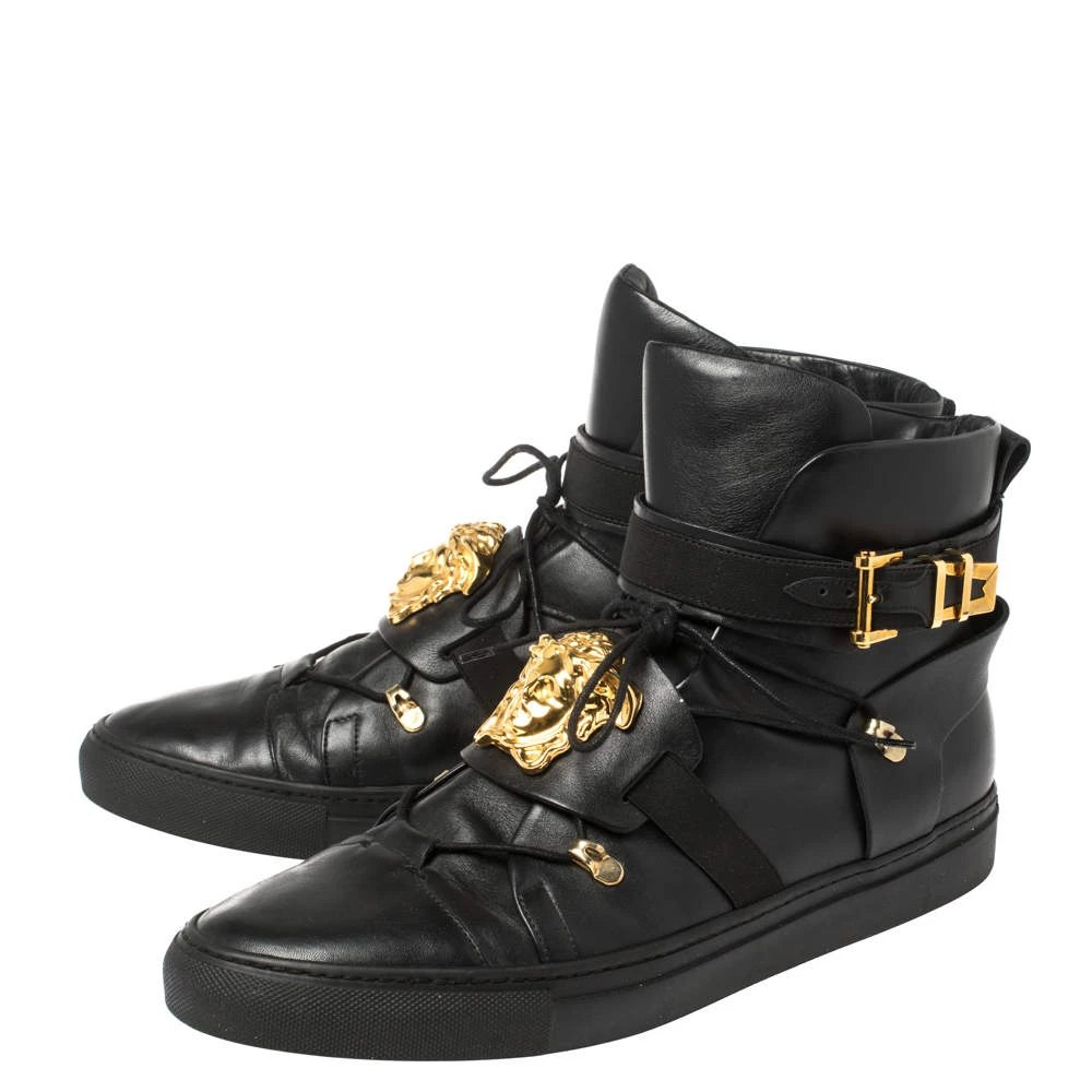 Versace Black Leather Medusa High-Top Sneakers Size 45.5 For Men 4 Versace Black Leather Medusa High-Top Sneakers Size 45.5 For Men - Image 4