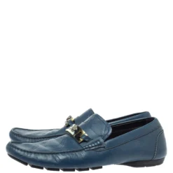 Versace Blue Leather Meander Pattern Medusa Slip On Loafers Size 43 For Men -Versace Official Website luxury men versace used shoes p367930 002