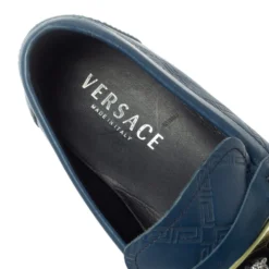 Versace Blue Leather Meander Pattern Medusa Slip On Loafers Size 43 For Men -Versace Official Website luxury men versace used shoes p367930 006