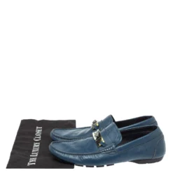 Versace Blue Leather Meander Pattern Medusa Slip On Loafers Size 43 For Men -Versace Official Website luxury men versace used shoes p367930 008