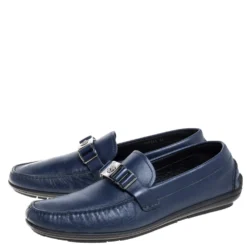Versace Blue Leather Medusa Slip On Loafers Size 46 For Men -Versace Official Website luxury men versace used shoes p368959 006