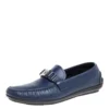 Versace Blue Leather Medusa Slip On Loafers Size 46 For Men