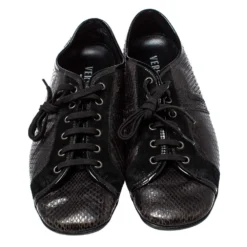 Versace Dark Brown/Black Python And Suede Low Top Sneakers Size 44 For Men -Versace Official Website luxury men versace used shoes p368999 004