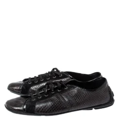 Versace Dark Brown/Black Python And Suede Low Top Sneakers Size 44 For Men -Versace Official Website luxury men versace used shoes p368999 007