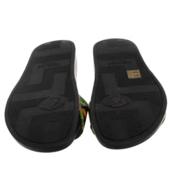 Versace Green Printed Leather Slide Sandals Size 43 For Men -Versace Official Website luxury men versace used shoes p378147 003
