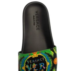 Versace Green Printed Leather Slide Sandals Size 43 For Men -Versace Official Website luxury men versace used shoes p378147 004