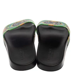 Versace Green Printed Leather Slide Sandals Size 43 For Men -Versace Official Website luxury men versace used shoes p378147 006