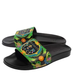 Versace Green Printed Leather Slide Sandals Size 43 For Men -Versace Official Website luxury men versace used shoes p378147 007