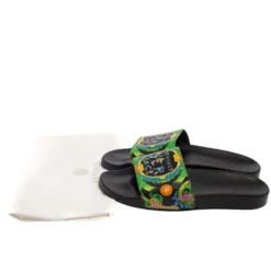 Versace Green Printed Leather Slide Sandals Size 43 For Men -Versace Official Website luxury men versace used shoes p378147 009
