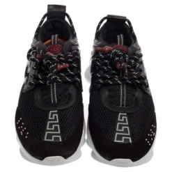 Versace Black Mesh And Leather Chain Reaction Sneakers Size 42 For Men -Versace Official Website luxury men versace used shoes p385922 004