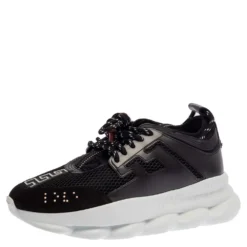 Versace Black Mesh And Leather Chain Reaction Sneakers Size 42 For Men