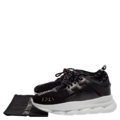 Versace Black Mesh And Leather Chain Reaction Sneakers Size 42 For Men -Versace Official Website luxury men versace used shoes p385922 008