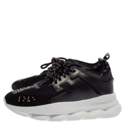 Versace Black Mesh And Leather Chain Reaction Sneakers Size 42 For Men -Versace Official Website luxury men versace used shoes p385922 009