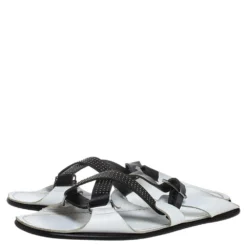Versace White Leather Crossover Slide Sandals Size 43 For Men -Versace Official Website luxury men versace used shoes p387351 001