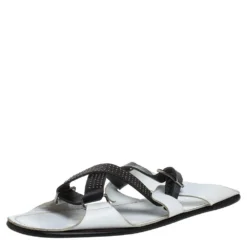 Versace White Leather Crossover Slide Sandals Size 43 For Men