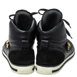 Versace Black Leather And Suede Medusa Strap High Top Sneakers Size 43 For Men -Versace Official Website luxury men versace used shoes p387816 003