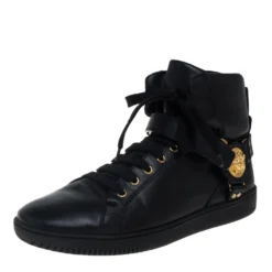 Versace Black Leather Medusa High-Top Sneakers Size 42 For Men