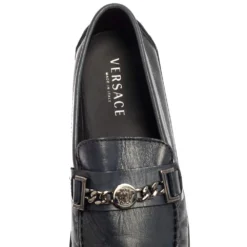 Versace Blue Leather Medusa Icon Chain Detail Loafers Size 45 For Men -Versace Official Website luxury men versace used shoes p396141 004