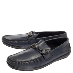 Versace Blue Leather Medusa Icon Chain Detail Loafers Size 45 For Men -Versace Official Website luxury men versace used shoes p396141 005