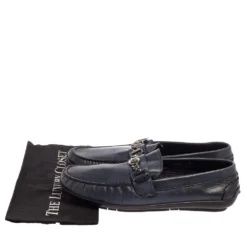 Versace Blue Leather Medusa Icon Chain Detail Loafers Size 45 For Men -Versace Official Website luxury men versace used shoes p396141 008