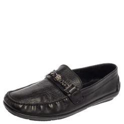 Versace Black Leather Medusa Icon Chain Detail Loafers Size 45 For Men