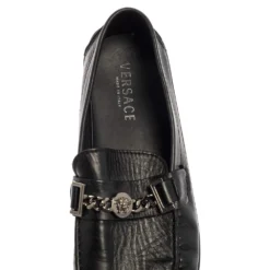 Versace Black Leather Medusa Icon Chain Detail Loafers Size 45 For Men -Versace Official Website luxury men versace used shoes p396144 004