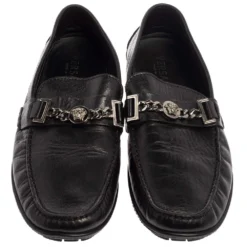 Versace Black Leather Medusa Icon Chain Detail Loafers Size 45 For Men -Versace Official Website luxury men versace used shoes p396144 006