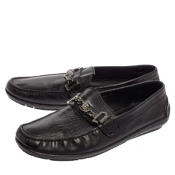 Versace Black Leather Medusa Icon Chain Detail Loafers Size 45 For Men -Versace Official Website luxury men versace used shoes p396144 007