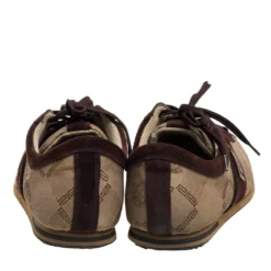 Versace Beige/Brown Suede And Canvas Low Top Sneakers Size 43 For Men -Versace Official Website luxury men versace used shoes p397648 002