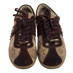 Versace Beige/Brown Suede And Canvas Low Top Sneakers Size 43 For Men -Versace Official Website luxury men versace used shoes p397648 003