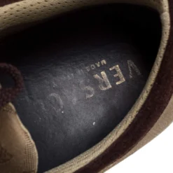 Versace Beige/Brown Suede And Canvas Low Top Sneakers Size 43 For Men -Versace Official Website luxury men versace used shoes p397648 005