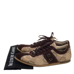 Versace Beige/Brown Suede And Canvas Low Top Sneakers Size 43 For Men -Versace Official Website luxury men versace used shoes p397648 008