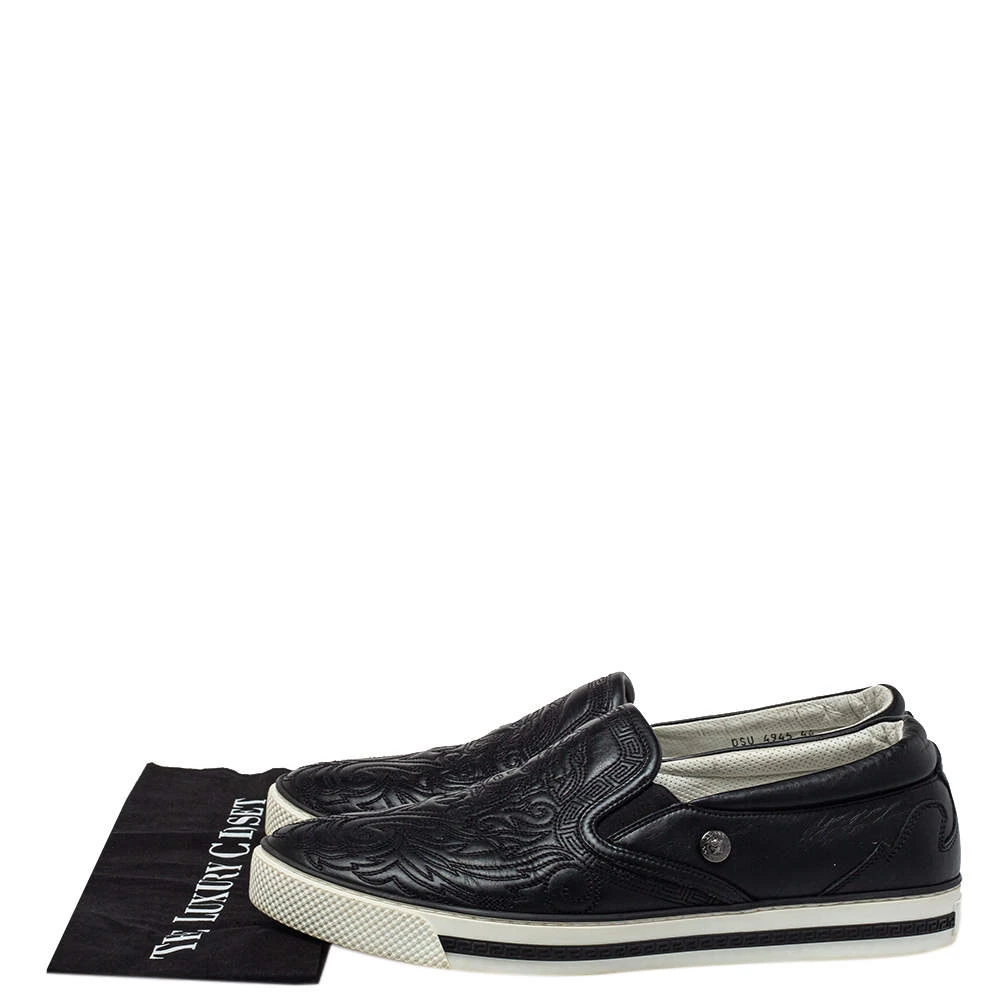 Versace Black Baroque Embroidered Leather Slip On Sneakers Size 44 For Men 8 Versace Black Baroque Embroidered Leather Slip On Sneakers Size 44 For Men - Image 8